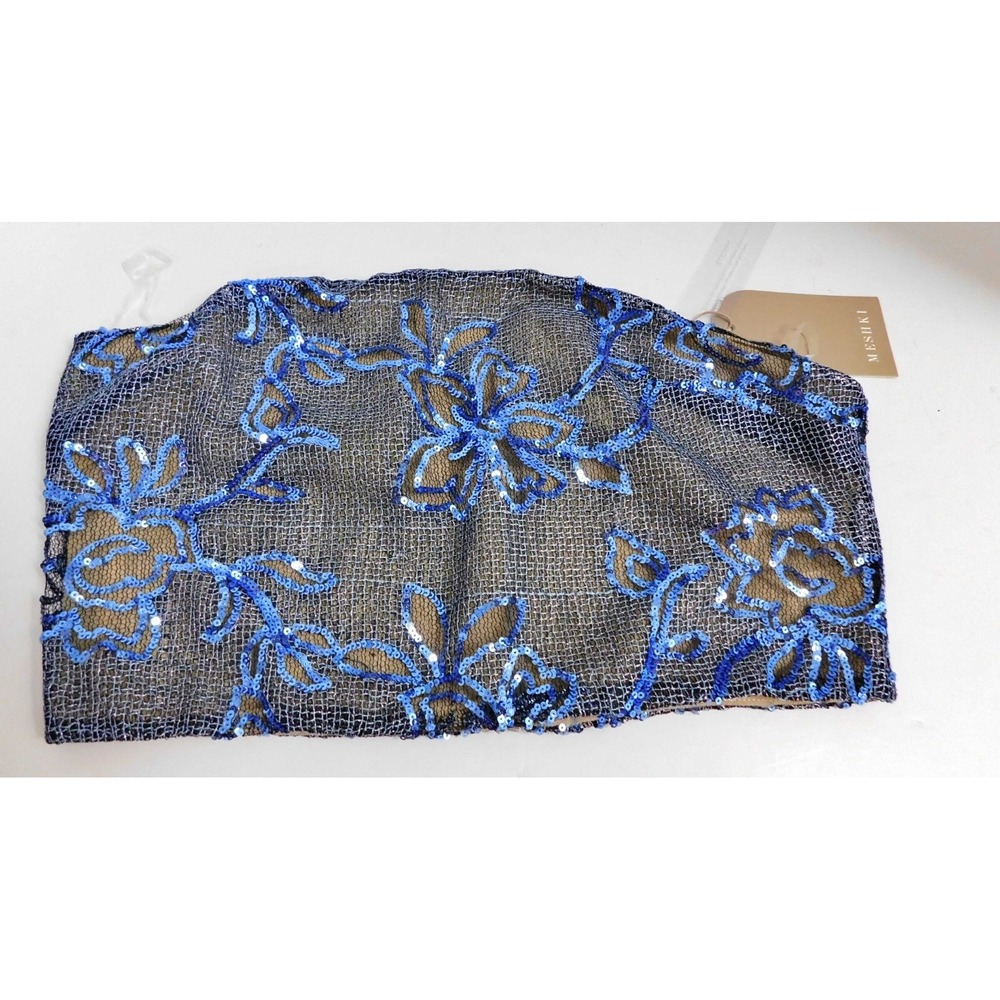 New Meshki‎ Jessica 9655 Blue Sequin Strapless Top sz L